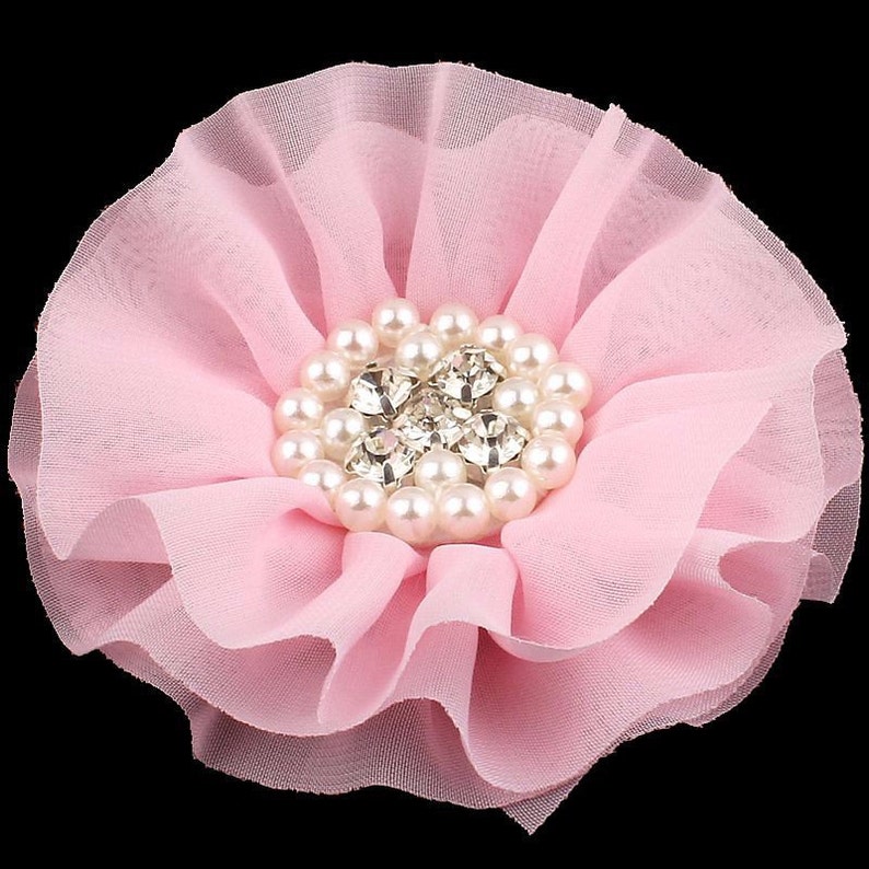 Big Chiffon FlowerRhinestone Pearl Button For Hair Accessories Artificial Fabric Flowers For Headbands Diy Flower Supplies 4 image 3