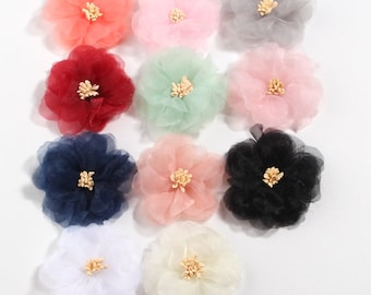 Chiffon Fabric Flower Appliques, Handmade Craft Flowers (6CM)
