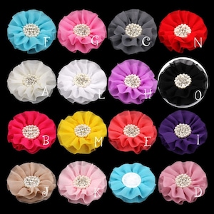 Big Chiffon Flower+Rhinestone Pearl Button For Hair Accessories Artificial Fabric Flowers For Headbands Diy Flower Supplies 4&quot;