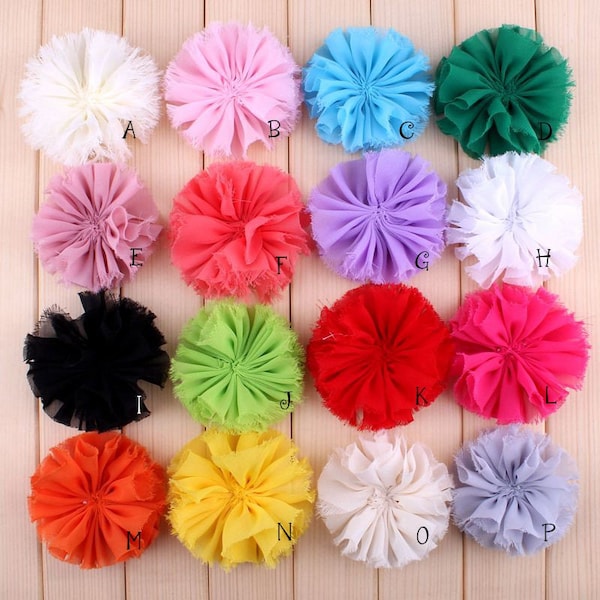 3" 16 Colors Classic Chiffon Flower For Baby Girls Hair Accessories Ruffed Satin Shabby Flower For Decoration Hair Clips For Headbands