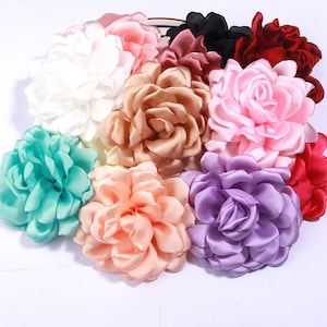 12cm Satin Burned Edge Chiffon Flowers for Headbands Headwear Apparel Peony Flower for Hairpin No Clips