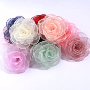 9cm Transparent Organza Fabric Rose Flower Head Wedding Dress Skirt Home Hat Decoration DIY Hair Accessories