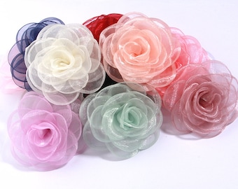 9 cm Transparent Organza Stoff Rose Blume Kopf Hochzeitskleid Rock Haus Hut Dekoration DIY Haarschmuck