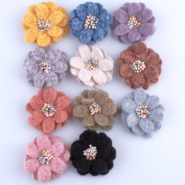 5CM New High Quality Non-Woven Felt Fabric Flower With Stamen For Cloth Head Wear U Pick Color For Beauty Girls Women