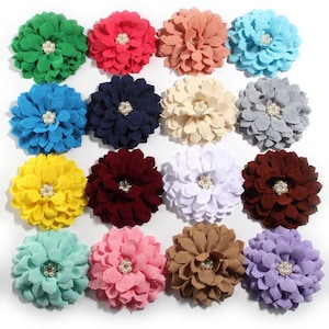 10.5CM 4.1&quot; New Big High Quality Fabric Flowers With Pearl Rhinestone Center For Hair Accessories Flower For Headband