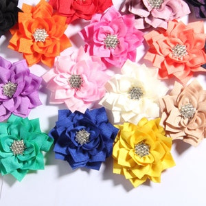 7.5CM 2.95&quot; Vintage Chic Lotus Hair Flowers With Rhinestone For Hair Accessories Satin Fabric Flower For Belt Bouquet