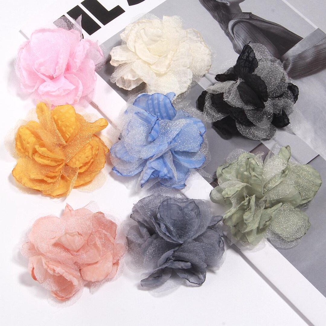 Camellia Rose Chiffon Fabric Artificial Flower Head for Wedding Dress ...
