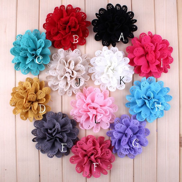 3.8" 12 Colors Newborn Chic Fabric Flowers For Hair Accessories Artificial Hollow Out Leaf Flowers For Baby Headbands