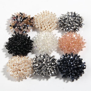 37MM 1.4&quot; 3D Flower Bead Patch Crystal Rhinestone Buttons Embellishment Fashion Cloth Felt Applique For Bags Shoes Sew On Button