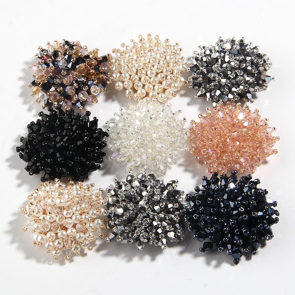 37MM 1.4" 3D Flower Bead Patch Crystal Rhinestone Buttons Embellishment Fashion Cloth Felt Applique For Bags Shoes Sew On Button