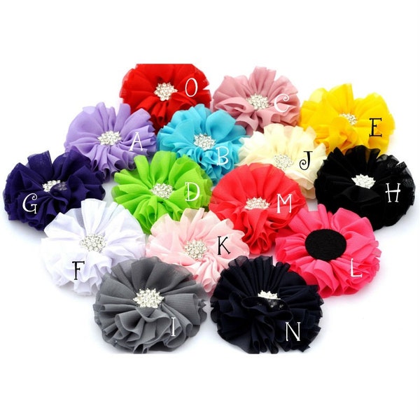 Fluffy Ballerina Chiffon Flowers+Rhinestone Snow Button Artificial Fabric Flowers For Baby Headbands Diy Flower Supplies 6.5cm