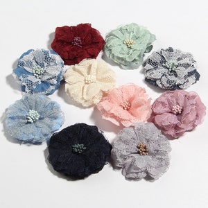 5.5CM 2.1&quot; High Quality Fabric Artificial Lace Flower For Hair Accessories Chiffon Flowers Bouquet For Clips Headband