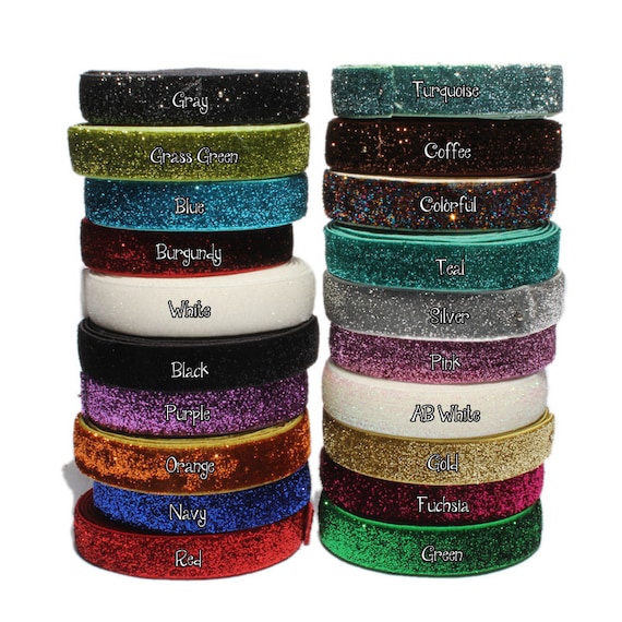 5/8" 1.5CM Wide Shiny Glitter Elatic Fold Over Elastic For Headbands Apparel Wedding Party Ribbon Stretch FOE Sewing Cloth