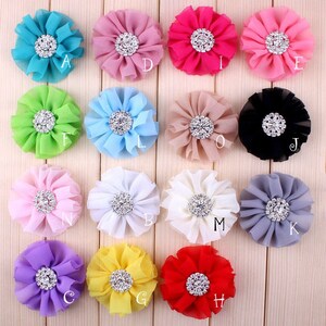 6.5cm 15colors Artificial Chiffon Flowers + Rhinestone Button For Girl Hair Accessories Fabric Flowers For Headbands