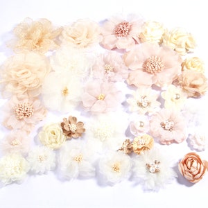 10Pcs Ivory Cream Series Camellia Rose Chiffon Craft Fabric Flowers For Headbands Hair Flower Accesorries Baby Headwear
