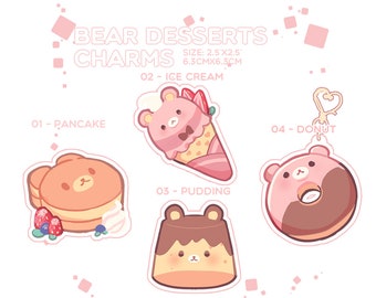 Kawaii Pastel Bear Themed Dessert Acrylic Keyholder Charms