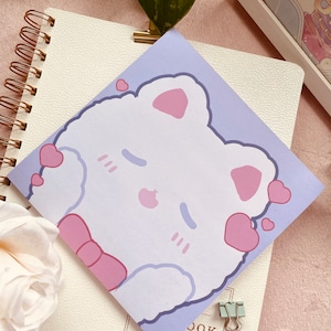Cute White Cat Notepad | Memo Pad | To-Do List | Planner | Kawaii Stationery | Journaling | Scrapbooking | Handmade |Aesthetic Stationery