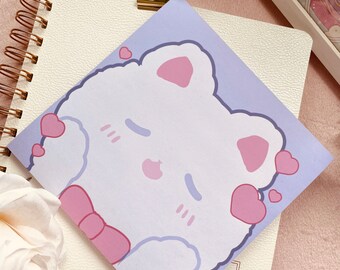 Cute White Cat Notepad | Memo Pad | To-Do List | Planner | Kawaii Stationery | Journaling | Scrapbooking | Handmade |Aesthetic Stationery