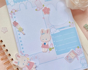 Cute Bunny Daily Planner | Memo Pad | To-Do List | Planner | Kawaii Stationery | Journaling | Scrapbooking | Handmade |Aesthetic Stationery