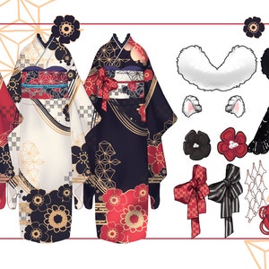 VTuber Asset - New Year&#39;s Kimono Set - Digital Goods