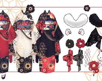 VTuber Asset - New Year's Kimono Set - Digital Goods