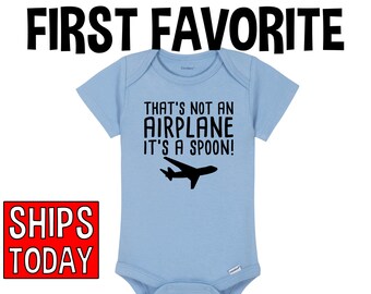 Infant Baby Boy Shirt That/'s Not An Airplane It/'s Called A Spoon Short Sleeve Blue Feeding Time Statement Bodysuit New Mom Gift
