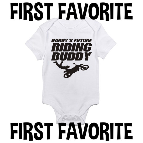 Daddy's Future Motocross Riding Buddy Baby Onesie | MX Dirt Bike Father Infant Shirt For Pregnancy Announcement Or Shower Gift