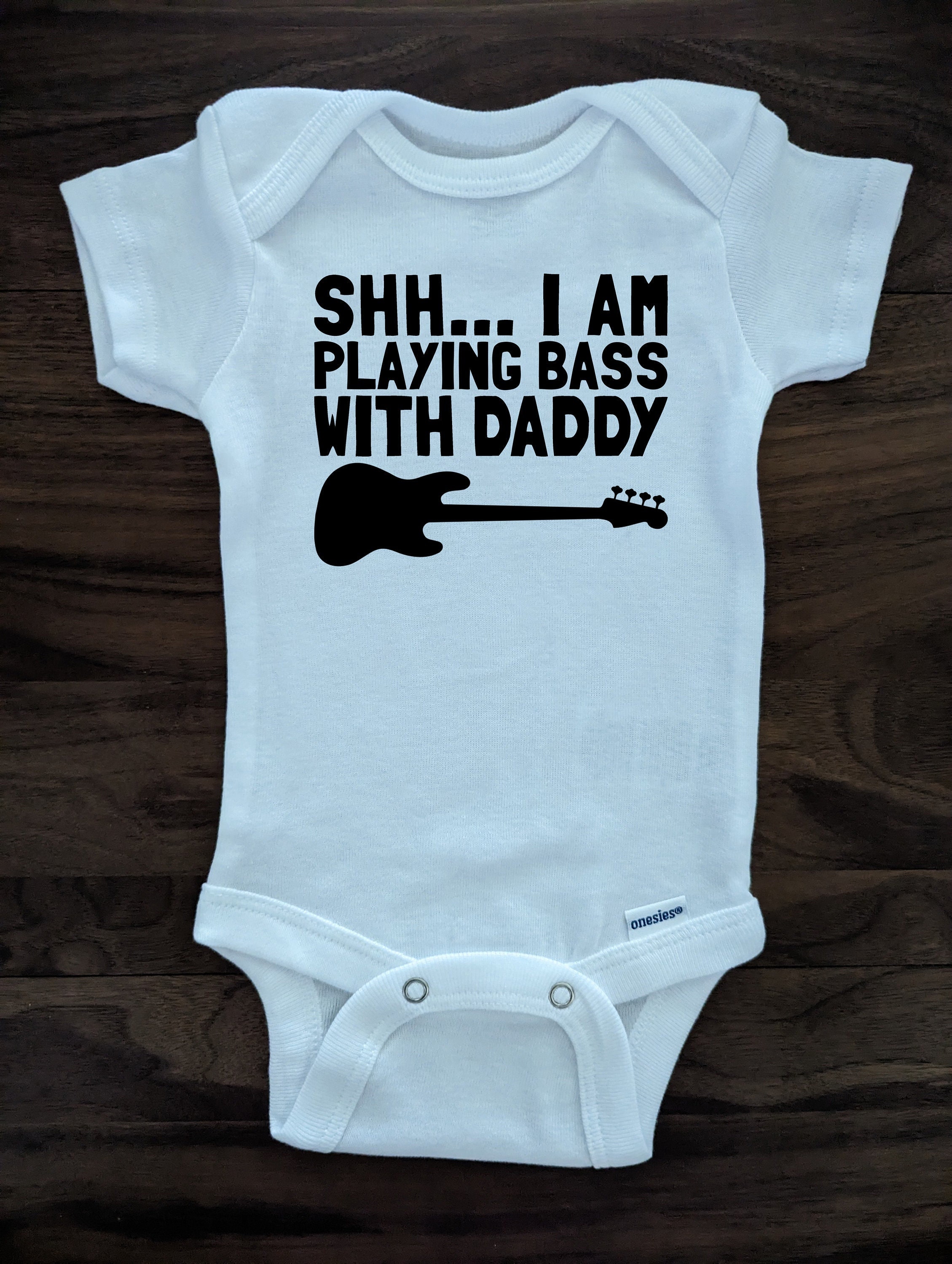 Im Playing Bass With Daddy Baby Onesie Dad Musician image