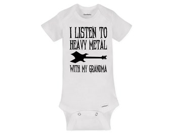 Grandmother Metal Baby Onesie, I Listen To Heavy Metal With My Grandma, Music Pregnancy Announcement Present - Sustainable Organic Cotton 