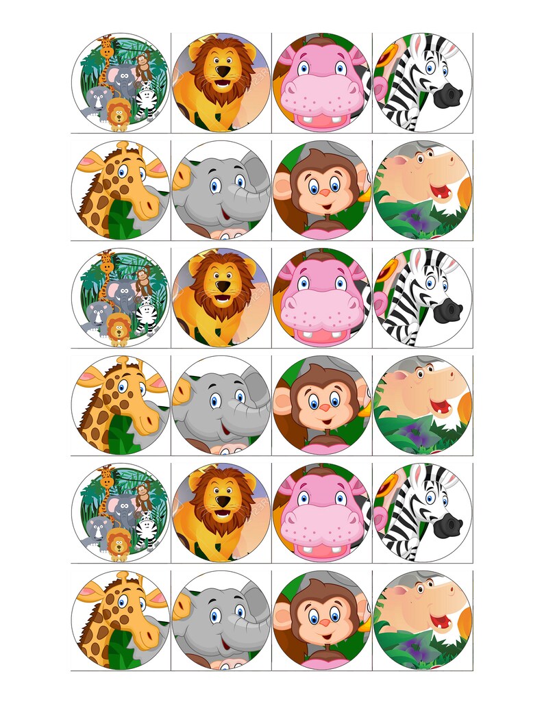 24 Animal Safari Jungle cupcake toppers edible image Zoo