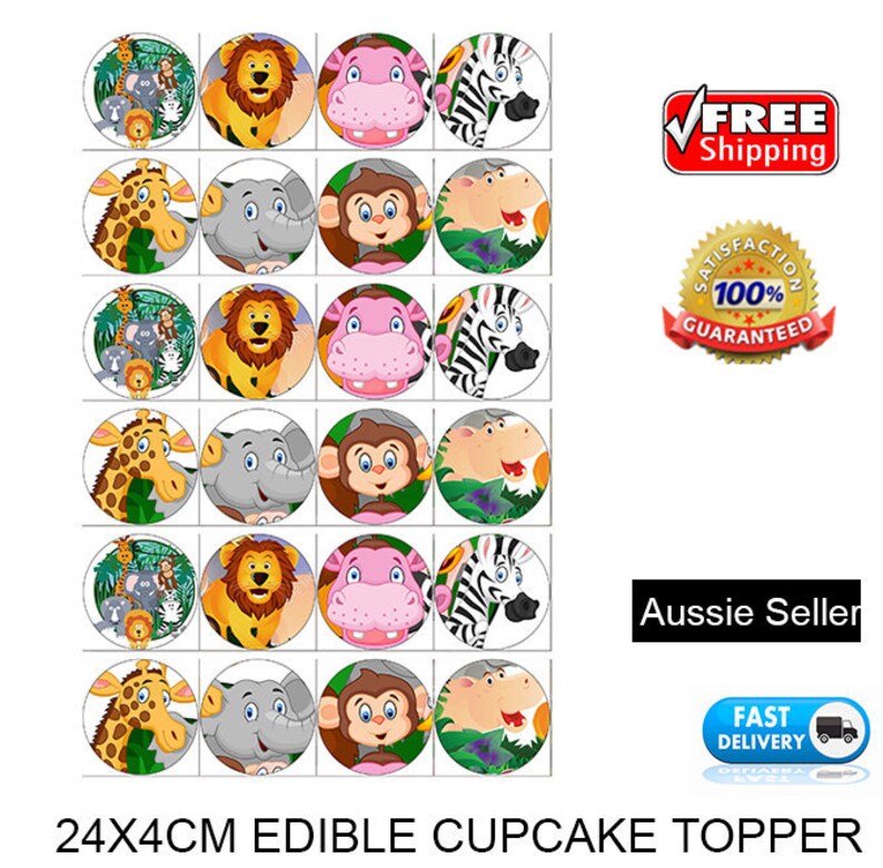 30 Animal Safari Jungle Cupcake Toppers Edible Image Zoo Lion Etsy