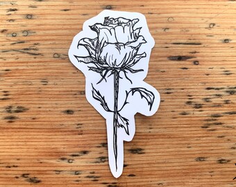 Sticker vinyle rose : fleur noir et blanc, sticker pour ordinateur portable