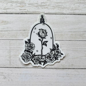 Schoonheid en het beest Roos, Betoverde Roos Vinyl Laptop Sticker, Waterfles Sticker, Rose Sticker, Disney Sticker, Zwart-Witte Sticker
