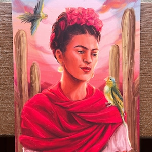 Mini impressão artística de Frida Kahlo, cartão postal ilustrado