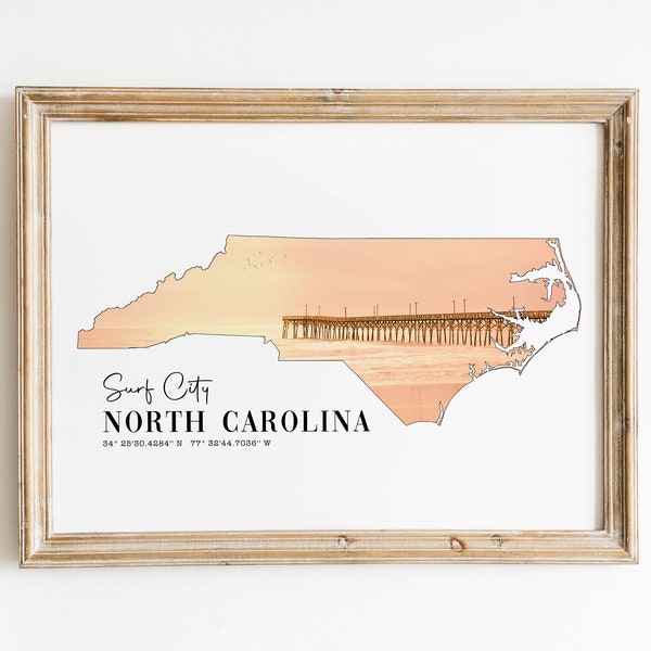 Ocean Printable Beach Art | State Map Art | Surf City Beach North Carolina Art | 5x7, 8x10, 11x14, 16x20 Art Print