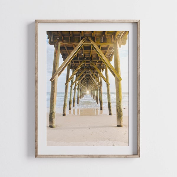 Surf City Pier Print | Coastal Minimalism Neutral Beach House Wall Art | North Carolina Art