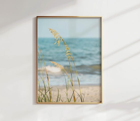 Kure Beach NC Wall Art | Sea Oats Coastal Photography Print | Minimalist Beach House Ocean Decor