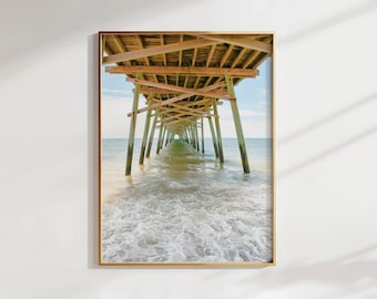 Emerald Isle Beach North Carolina Art | Surf Wall Art | Bogue Inlet Pier | Beach Pier Print | Blue Ocean Print