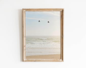 Surf City NC Beach Photo Print with Seagulls | North Carolina Coastal Wall Art | Ocean Photography | Serene Beach Decor