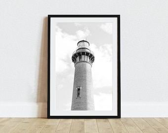 Black and White Currituck Lighthouse Print | Outer Banks North Carolina Coastal Beach House Wall Art Print | Corolla NC Photo Print