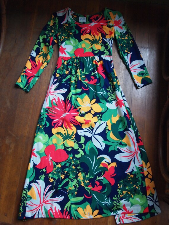 Vintage 1970s Tropical Pattern Maxi Dress - image 5