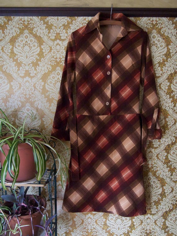 Vintage 1960s Drop Waist Shirt Dress