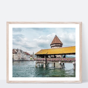 Switzerland Digital Print, Printable Wall Art, Lucerne Switzerland Chapel Bridge Digital Print, Photograph