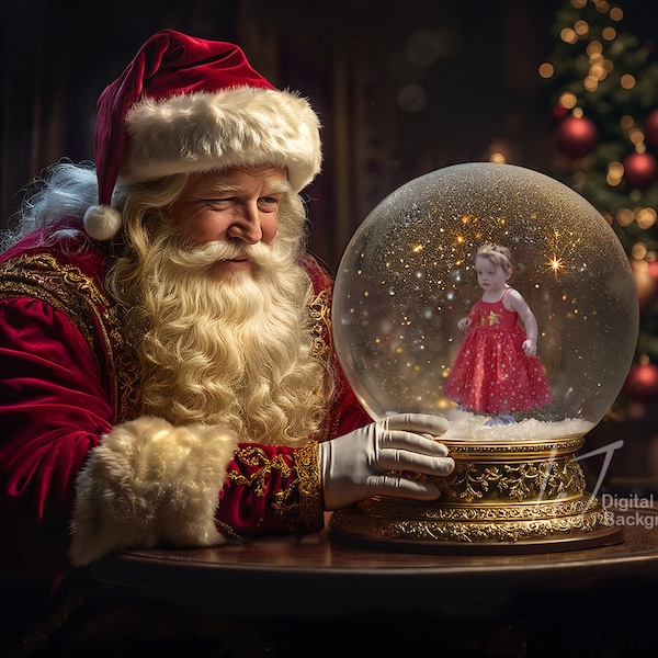 Santa Snow Globe Christmas Digital Backdrop - Etsy