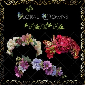 Flower Crown Overlays, meisjes fantasie png-illustraties voor fotografen rekwisieten en Photoshop Composites, digitale download