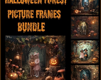 Halloween-skogsrampaket, digital bakgrund för barnfantasi för fotografering med porträtt, kompositer och scrapbooking, höst