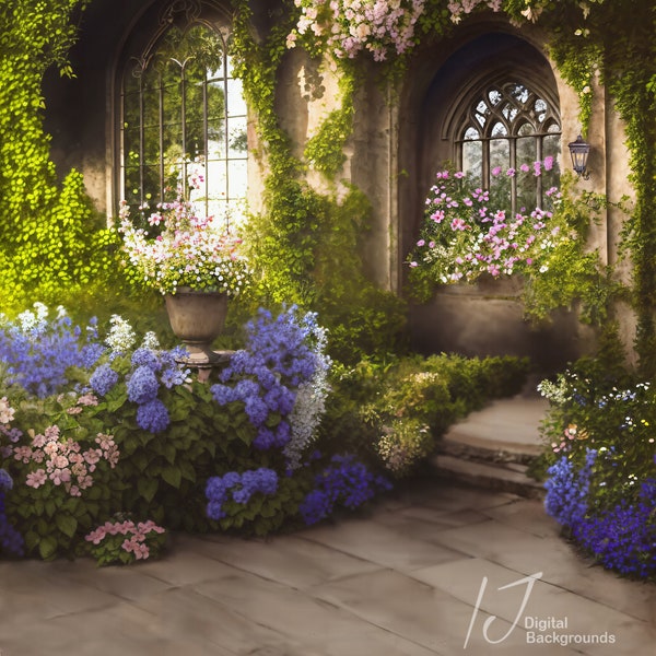 English Garden, Victorian cottage, composite digital background for photographers, fantasy, backdrop