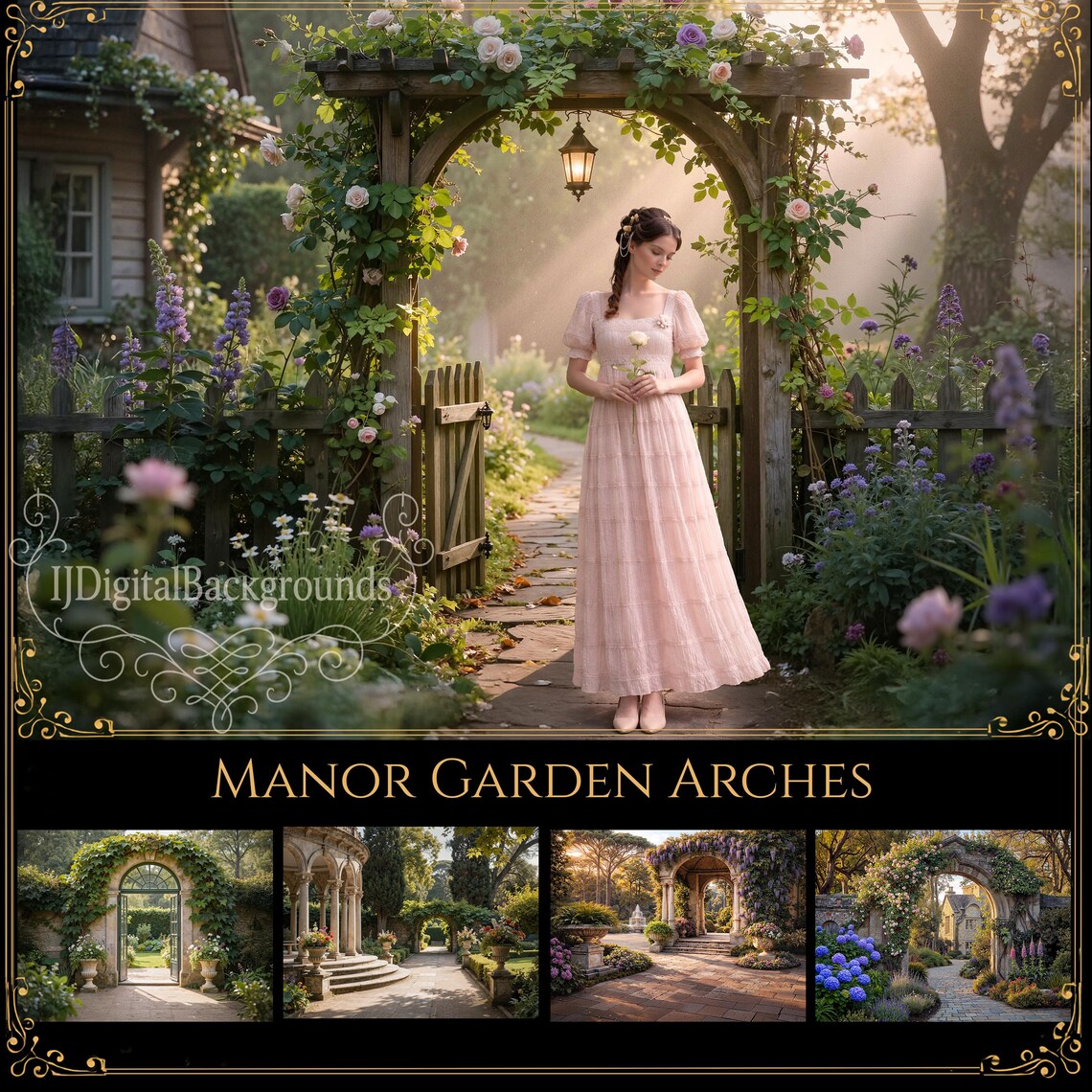 Victorian Regency Garden Arch Background Set – Digital Backgrounds for ...