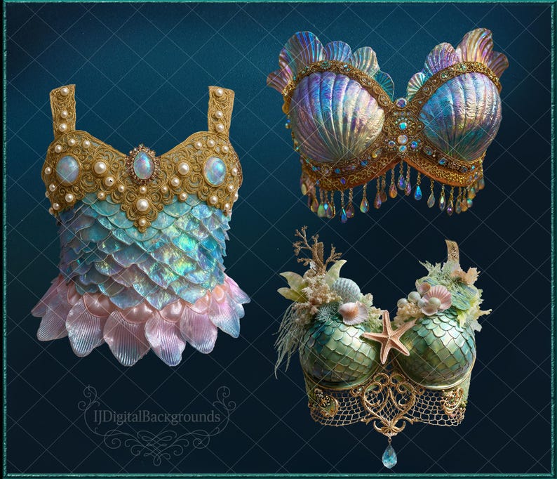 Mermaid Top 2 PNG Overlays for Studio Photography, Fantasy Shell and ...