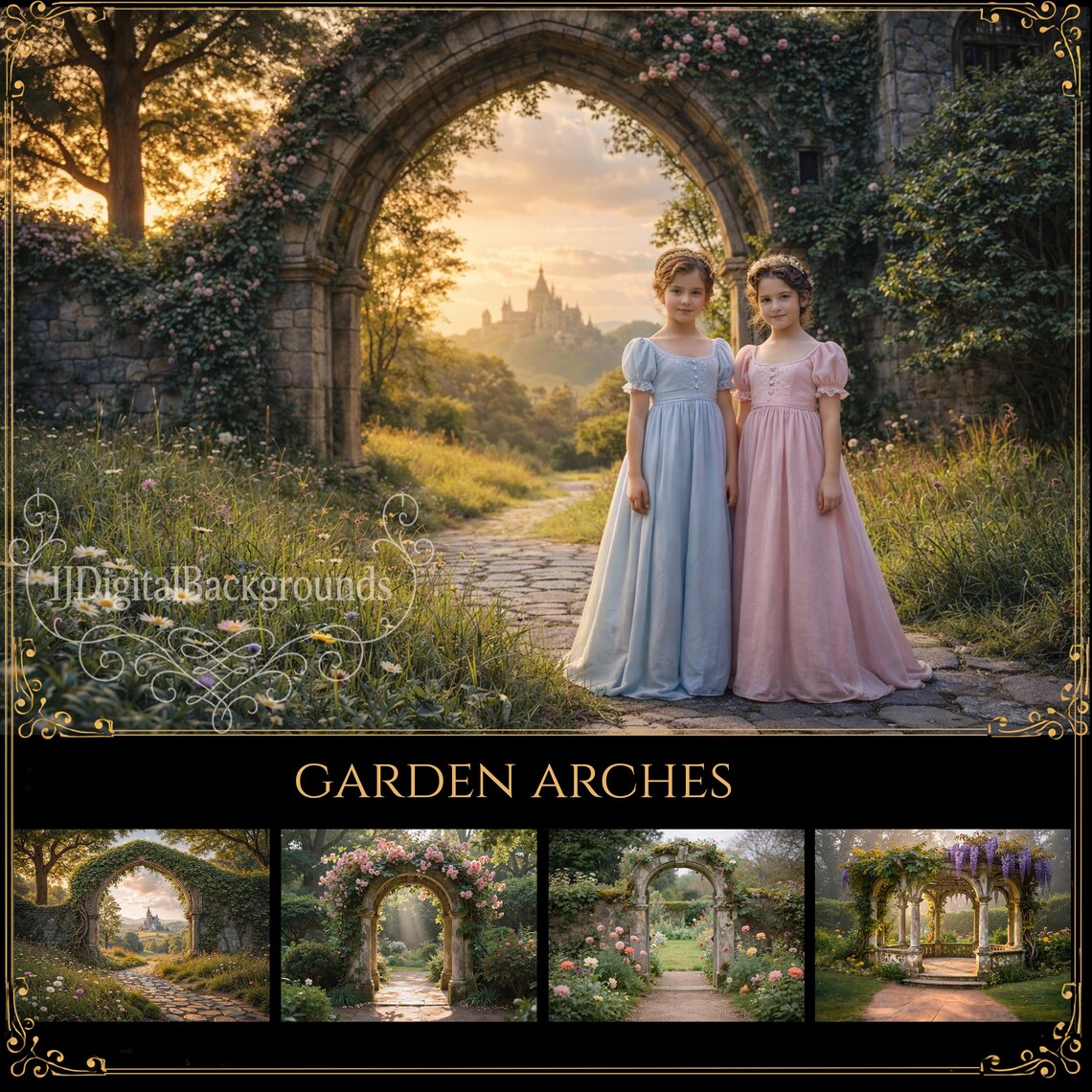 Victorian Regency Garden Arch Background Set – Digital Backgrounds for ...